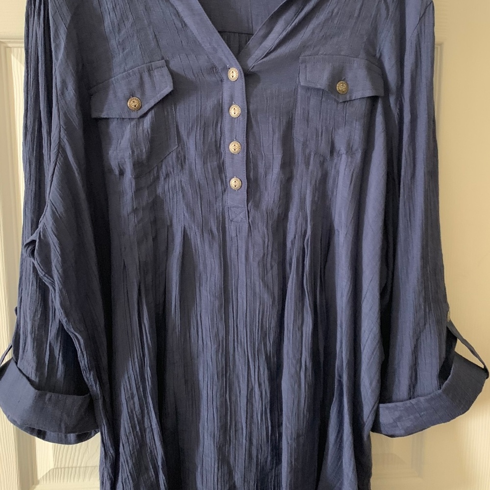 Navy blue crinkle blouse